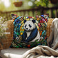 Panda stained glass throw pillow, wildlife animal decor, indoor outdoor cozy home accent