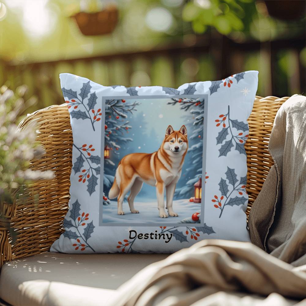 Husky Sable & White Pillow - Winter Husky throw pillow, snow dog accent pillow, holiday home decor