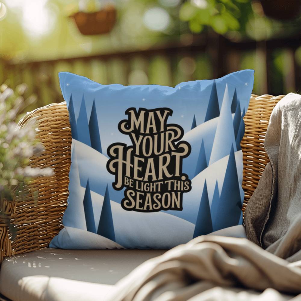 May Your Heart Be Light This Season Throw Pillow - Serene Christmas pillow for reflection