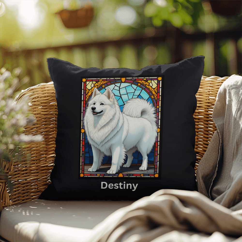 American Eskimo Stained Glass Pillow, personalized home and patio décor for dog lovers
