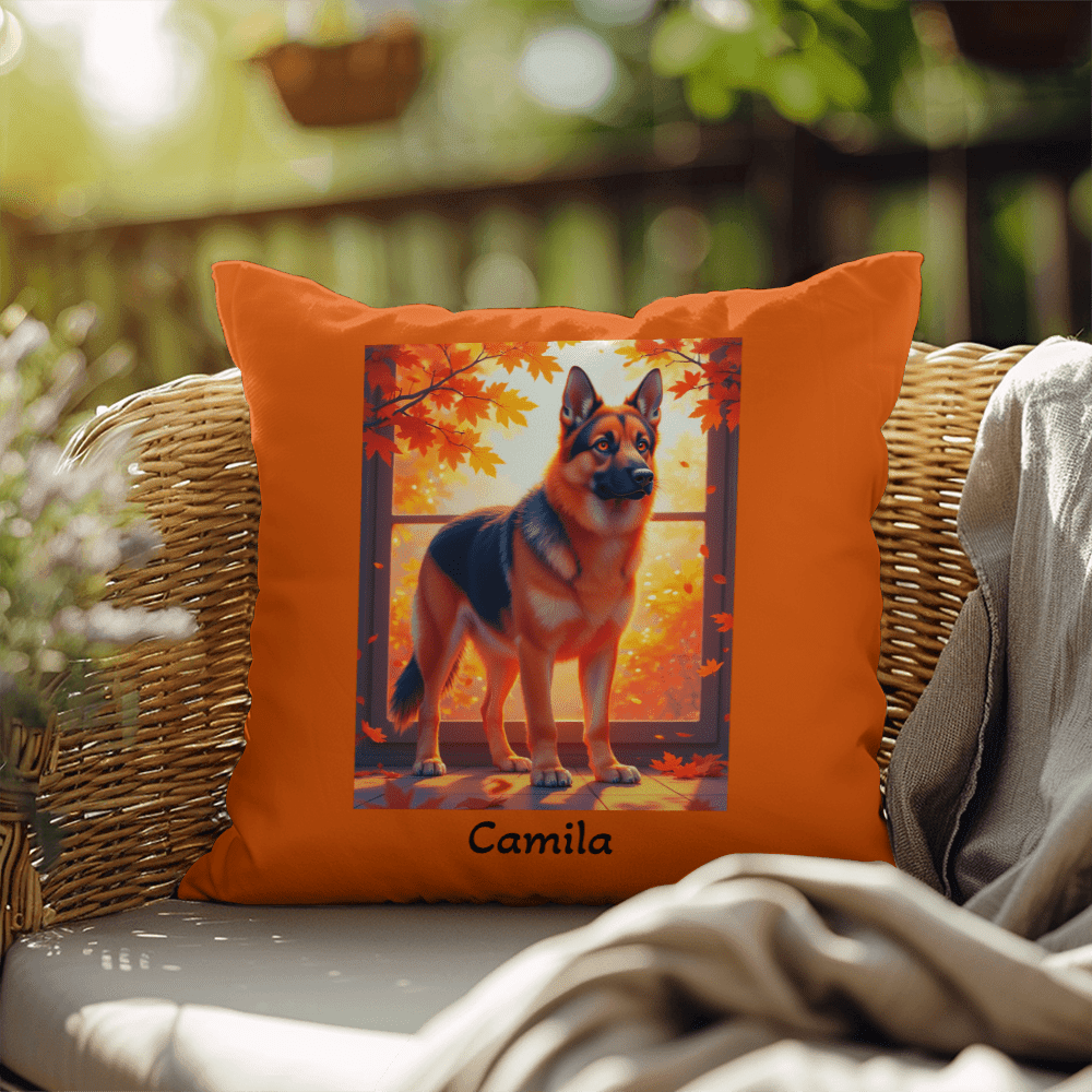 Black and Red German Shepherd pillow, custom indoor outdoor dog cushion for home and patio - MySisterIsASurvivor