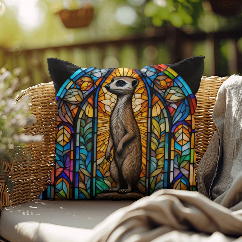 Meerkat stained glass throw pillow, desert wildlife decor, indoor outdoor home accent pillow