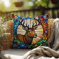 Deer stained glass throw pillow, woodland wildlife decor, indoor outdoor cozy home accent