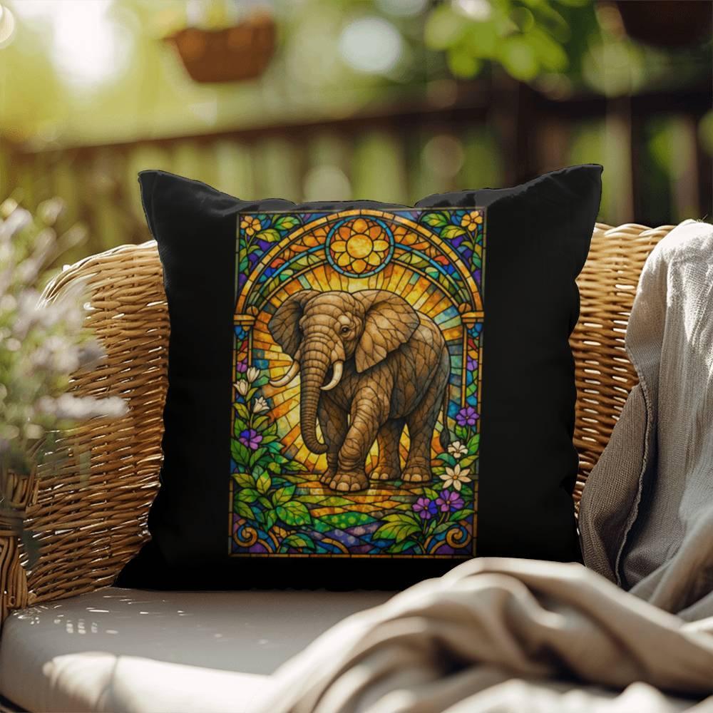 Shop our elephant stained glass style throw pillow featuring the 18" x 18" style option from MySisterIsASurvivor.