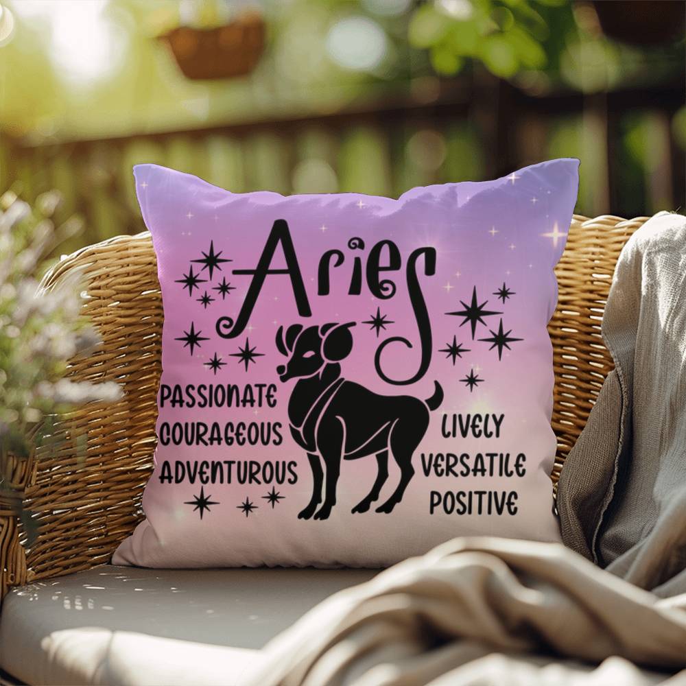 Aries Indoor/Outdoor Pillow – Zodiac Astrology Decor, Boho Accent for Home & Patio