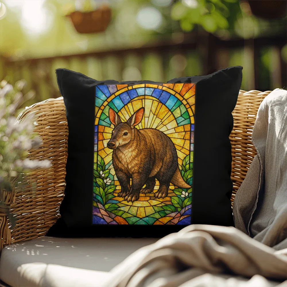 Shop our aardvark stained glass style throw pillow featuring the 18" x 18" style option from MySisterIsASurvivor.