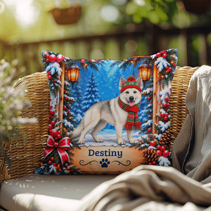 German Shepherd (White Coat, Soft Gray Shading) - Personalized Winter Pillow, Custom Name Gift - MySisterIsAsurvor