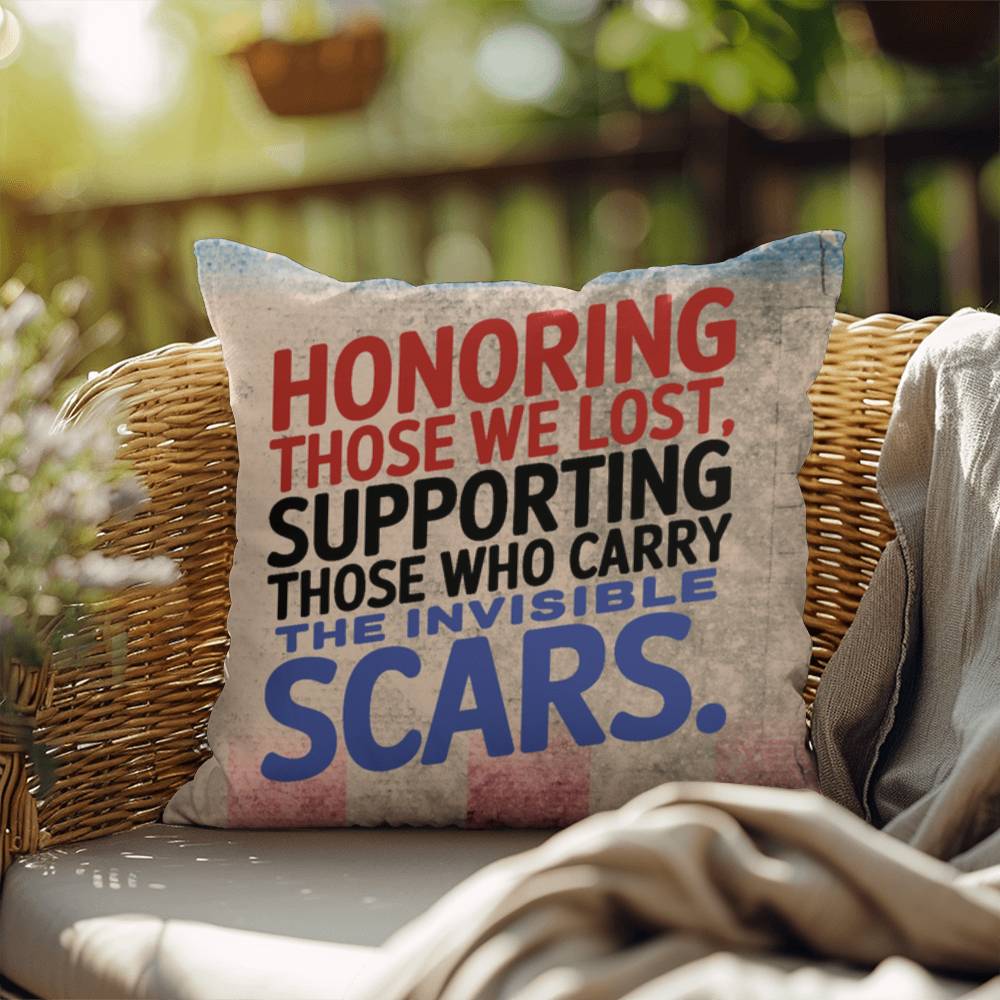 Honoring Those We Lost custom tribute pillow for military remembrance, Memorial Day, and PTSD mental health support