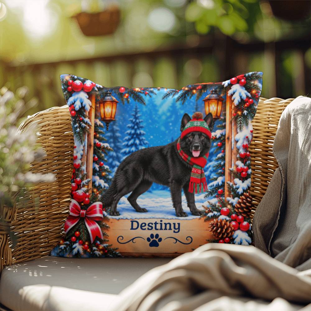 German Shepherd (Black Coat) - Personalized Winter Throw Pillow for GSD-Loving Homes