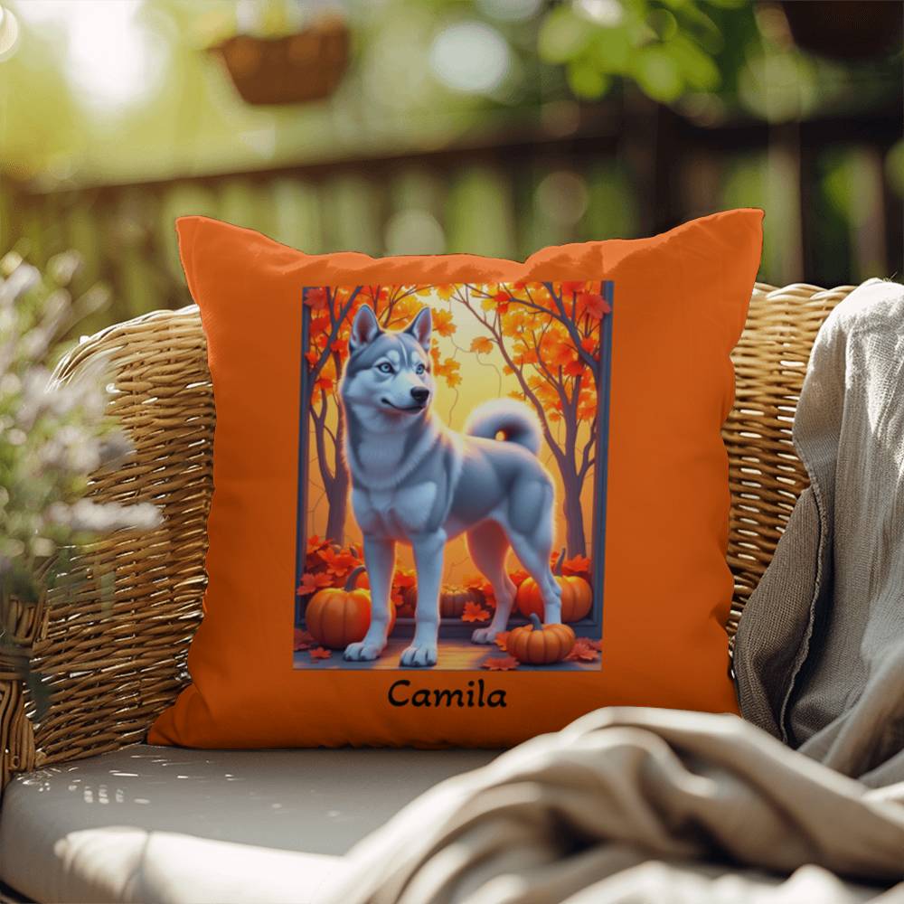 Silver Siberian Husky pillow blue eyes, personalized indoor outdoor dog cushion, home accent - MySisterIsASurvivor
