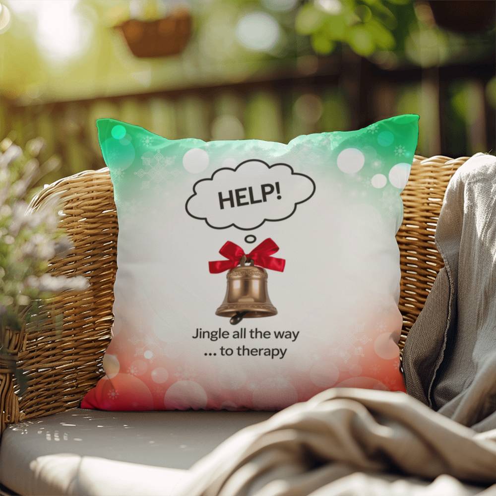 Jingle All the Way to Therapy Throw Pillow - Holiday mental health funny Christmas décor pillow