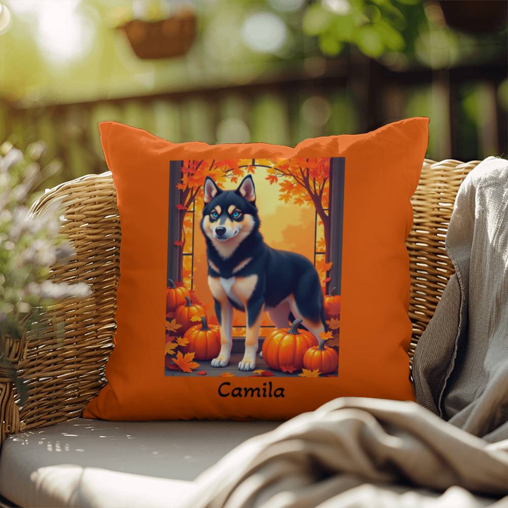 Siberian Husky Black & Tan Coat (Blue Eyes) Pillow, Personalized Indoor Dog Cushion for Husky Fans