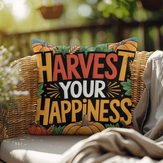 Shop our harvest your happiness indoor outdoor pillow featuring the 18" x 18" style option from MySisterIsASurvivor.
