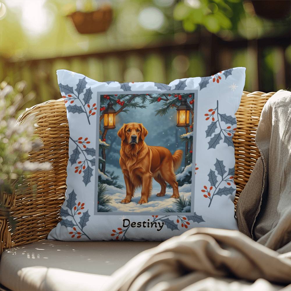 Golden Retriever Dark Golden Pillow - Personalized Retriever throw pillow, winter dog home accent