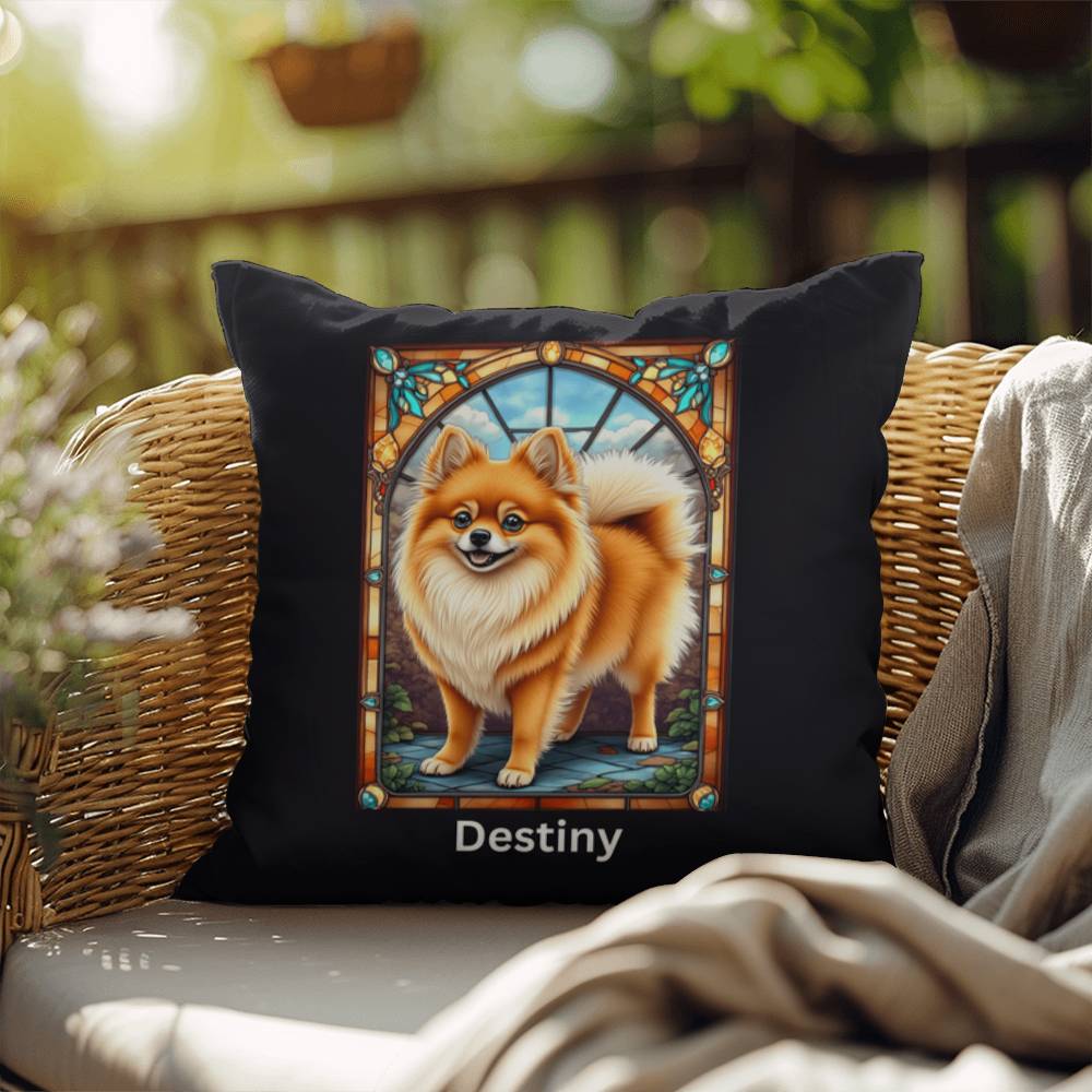 Pomeranian (Orange Sable) Indoor/Outdoor Pillow - Personalized Stained Glass Dog Tribute & Comfort Gift