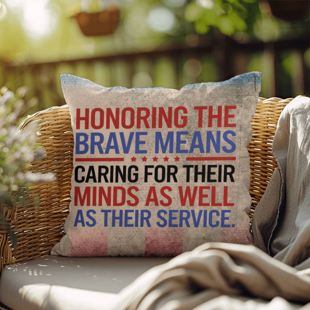 Honoring the Brave personalized outdoor pillow honoring veterans, PTSD warriors, and Memorial Day tribute