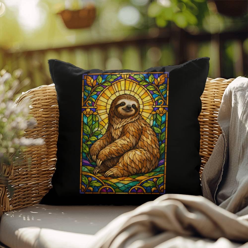 Shop our sloth stained glass style throw pillow featuring the 18" x 18" style option from MySisterIsASurvivor.