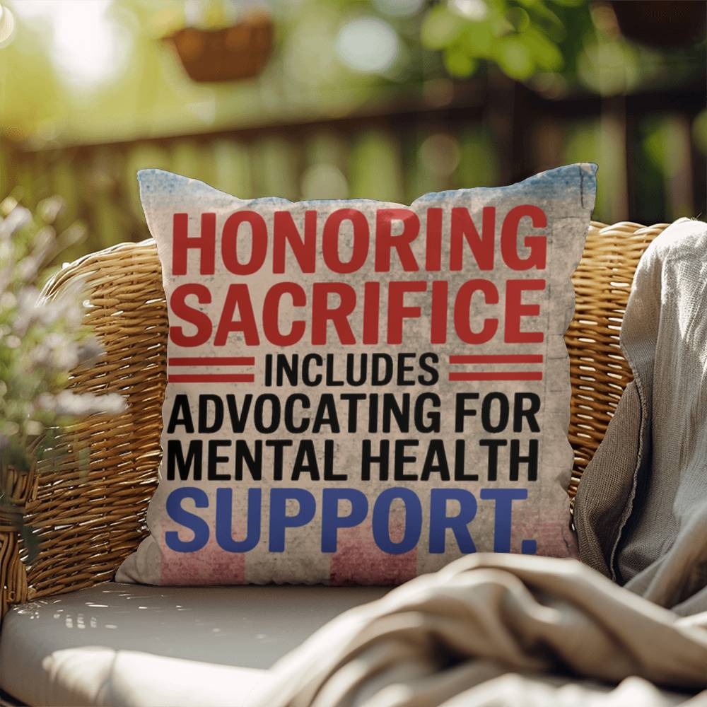 Honoring Sacrifice custom pillow for military tribute, PTSD support, and veteran remembrance on Memorial Day or year-round