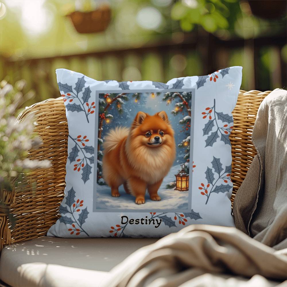 Pomeranian Orange Pillow - Festive Pom throw pillow, holiday dog pillow, cozy home accent