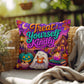 Treat Yourself Kindly message with self care inspired Halloween artwork on a decorative pillow
