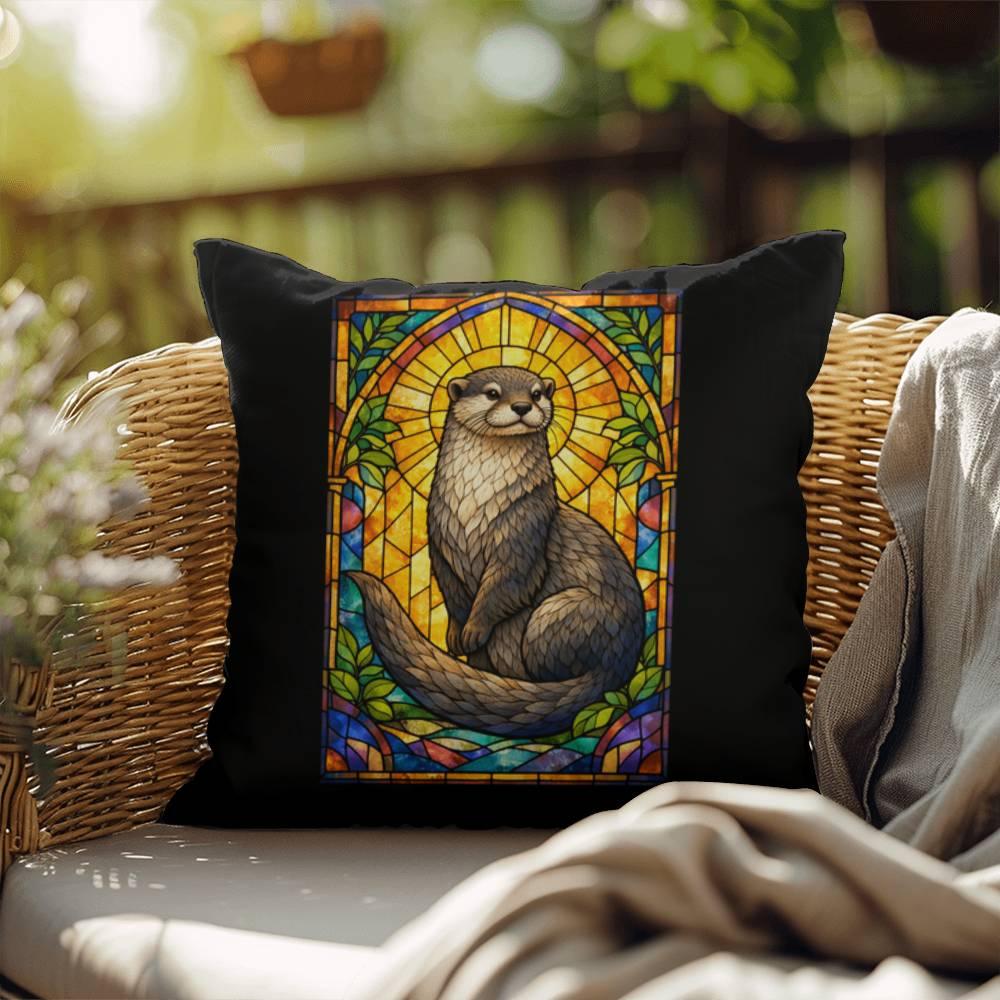 Shop our otter stained glass style throw pillow featuring the 18" x 18" style option from MySisterIsASurvivor.