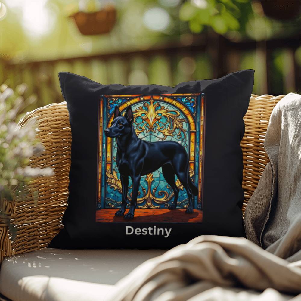 Belgian Malinois (Black) Indoor/Outdoor Pillow - Personalized Stained Glass Dog Tribute & Comfort Gift