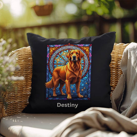 Shop our red golden retriever indoor outdoor pillow featuring the 18" x 18" style option from MySisterIsASurvivor.