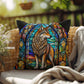 Wolf stained glass throw pillow, forest wildlife decor, indoor outdoor cozy home accent