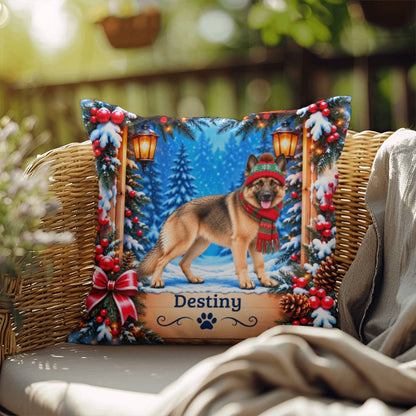 German Shepherd (Tan Coat) - Personalized Winter Accent Pillow, Custom Dog Name Gift for GSD Homes