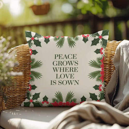 Shop our peace grows indoor outdoor pillow featuring the 18" x 18" style option from MySisterIsASurvivor.
