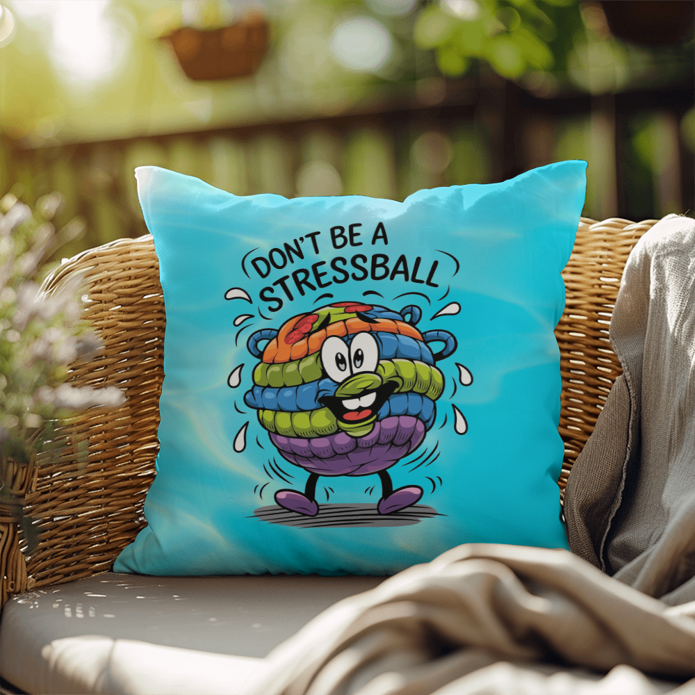 Personalized "Don’t Be A Stress Ball" indoor/outdoor pillow, mental health support cushion for anxiety relief.