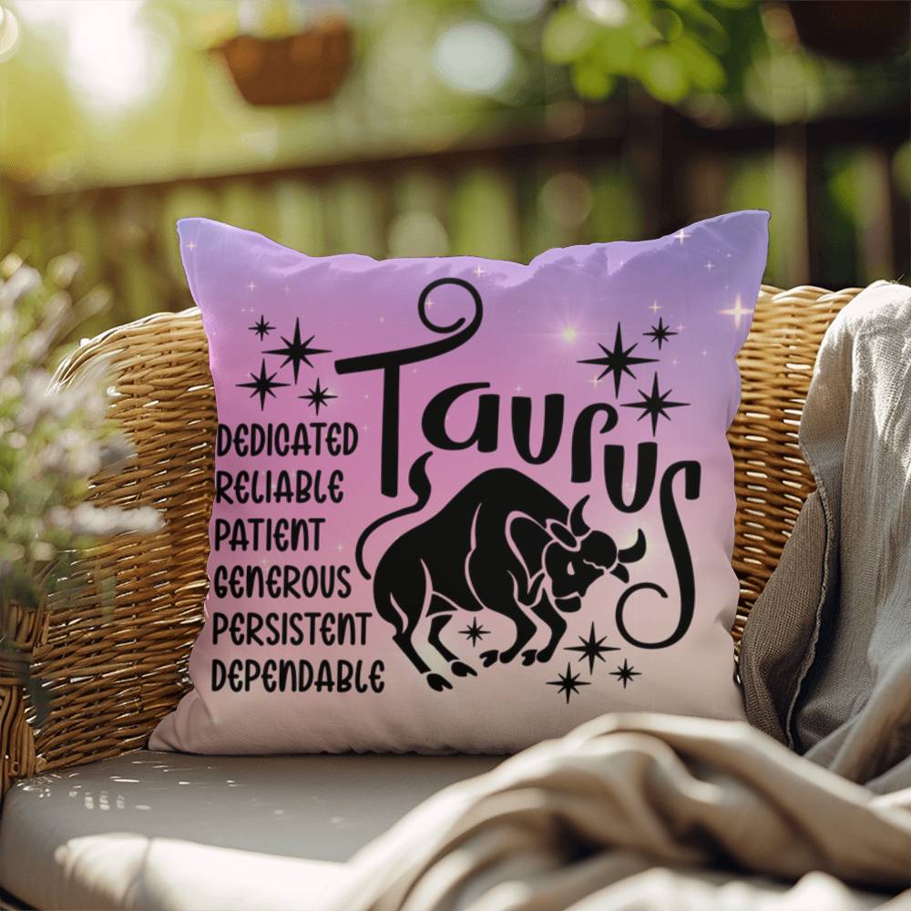 Taurus Indoor/Outdoor Pillow – Zodiac Astrology Decor, Boho Accent for Home & Patio