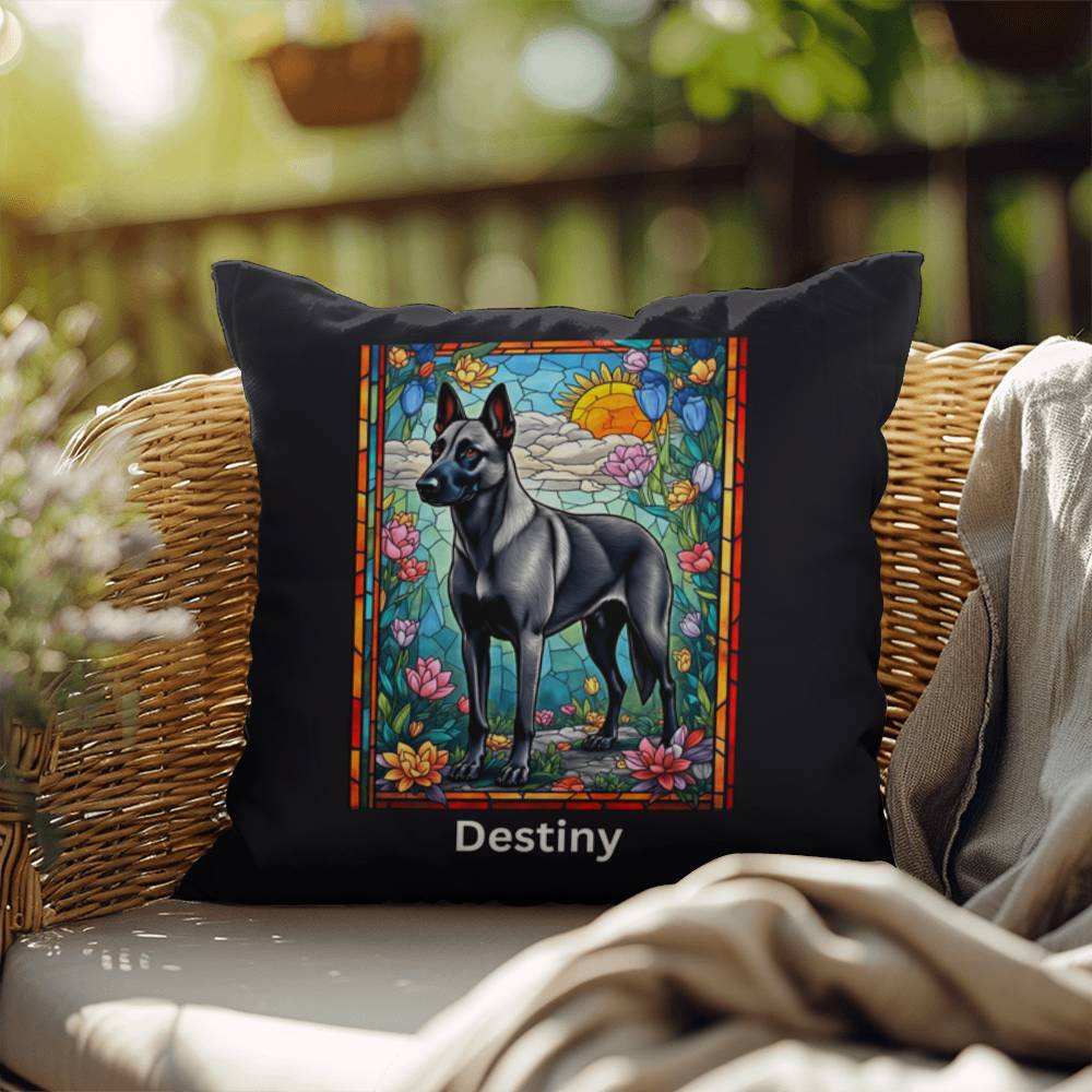 Belgian Malinois (Gray) Indoor/Outdoor Pillow - Personalized Stained Glass Dog Tribute & Comfort Gift