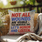 Not All Wounds Are Visible personalized PTSD support pillow for veterans, Memorial Day tribute, and military families