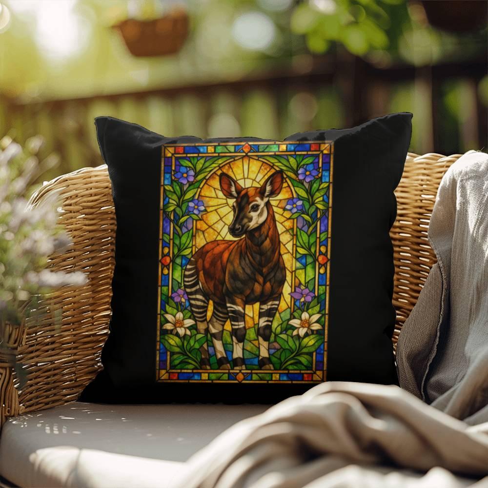 Shop our okapi stained glass style throw pillow featuring the 18" x 18" style option from MySisterIsASurvivor.
