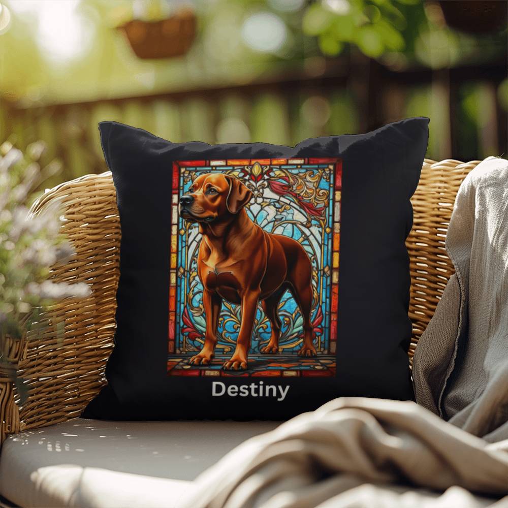 Rottweiler (Red) Indoor/Outdoor Pillow - Personalized Stained Glass Dog Tribute & Comfort Gift