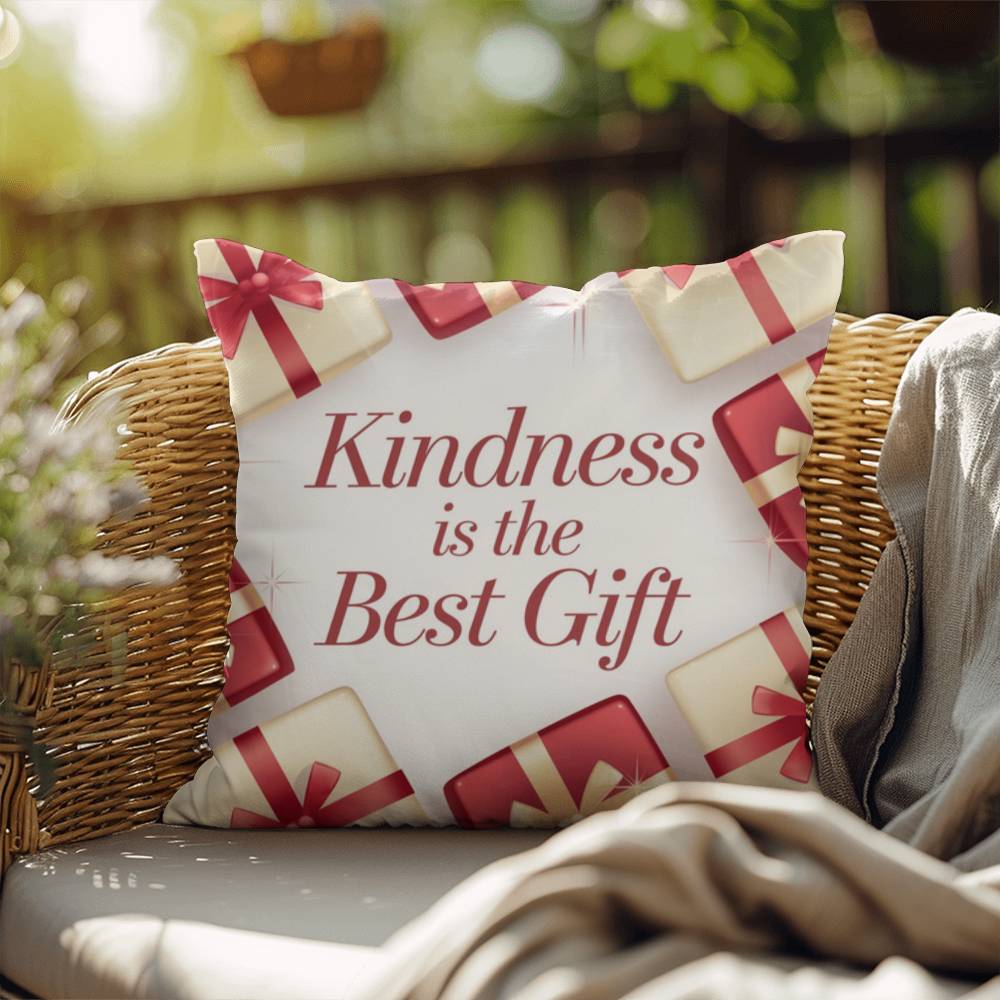 Kindness Is the Best Gift Throw Pillow - Mindful Christmas décor promoting peace and love