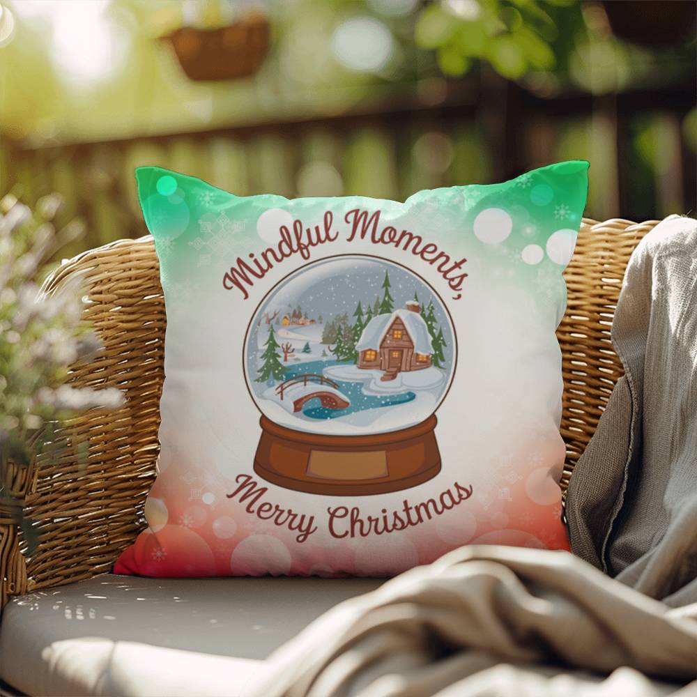 Mindful Moments, Merry Christmas Throw Pillow - Holiday mental health Christmas quote pillow