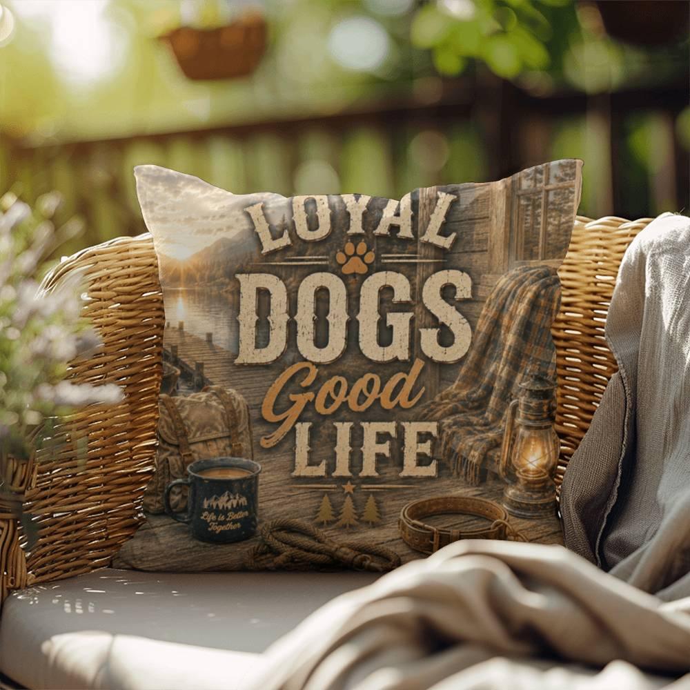 Shop our loyal dogs good life throw pillow featuring the 18" x 18" style option from MySisterIsASurvivor.