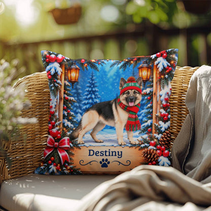 German Shepherd (Black & Cream Coat) - Personalized Winter Throw Pillow, Cozy Dog Name Gift