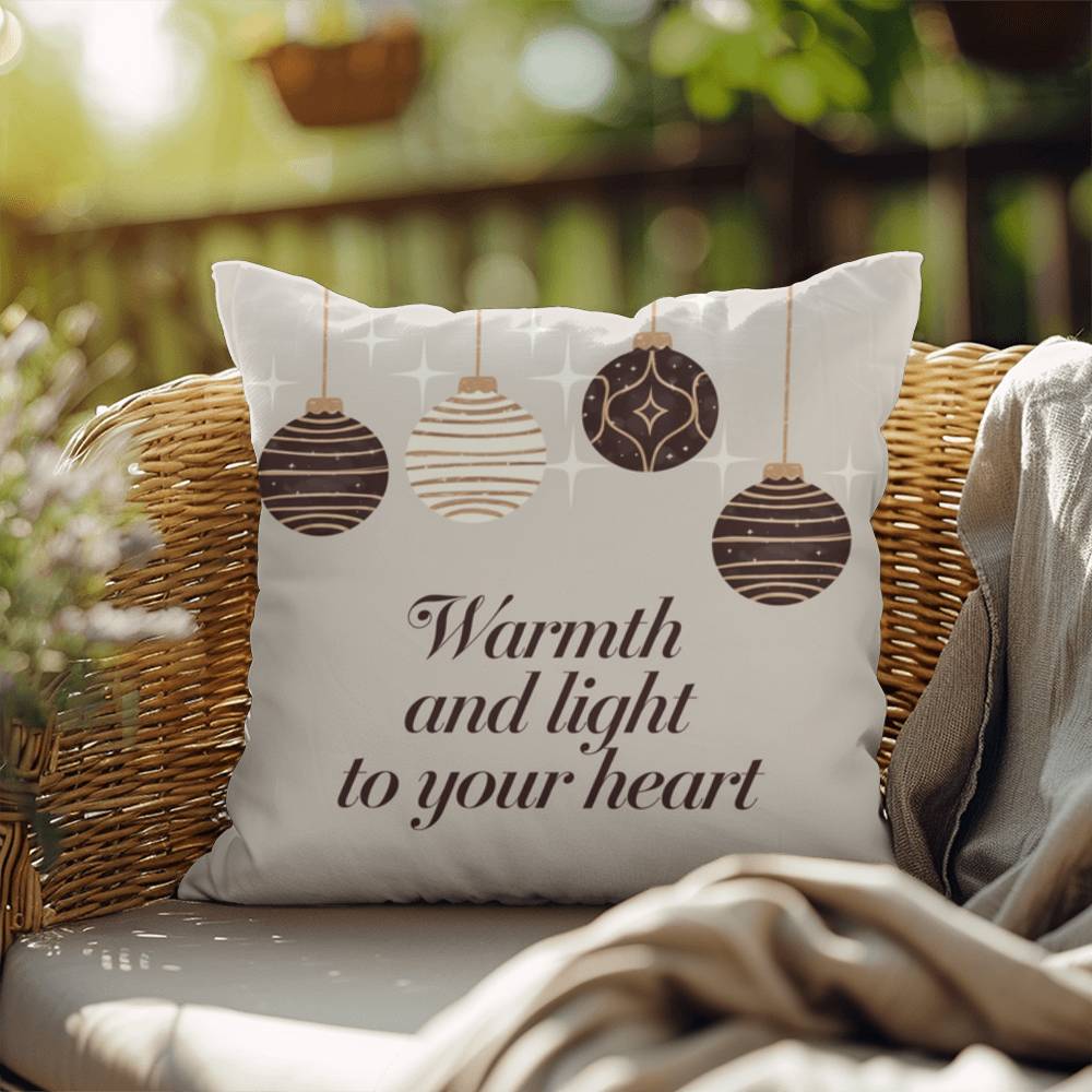 Warmth and Light to Your Heart Throw Pillow - Cozy Christmas pillow for comfort and peace