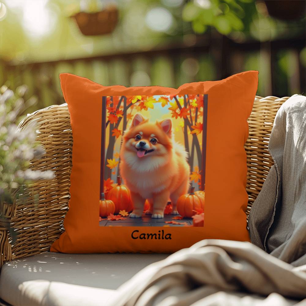 Orange Pomeranian indoor outdoor pillow, personalized dog cushion, pet lover cozy home decor