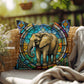 Elephant stained glass throw pillow, safari wildlife home decor, indoor outdoor accent cushion