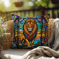 Lion stained glass throw pillow, safari wildlife home decor, indoor outdoor accent cushion
