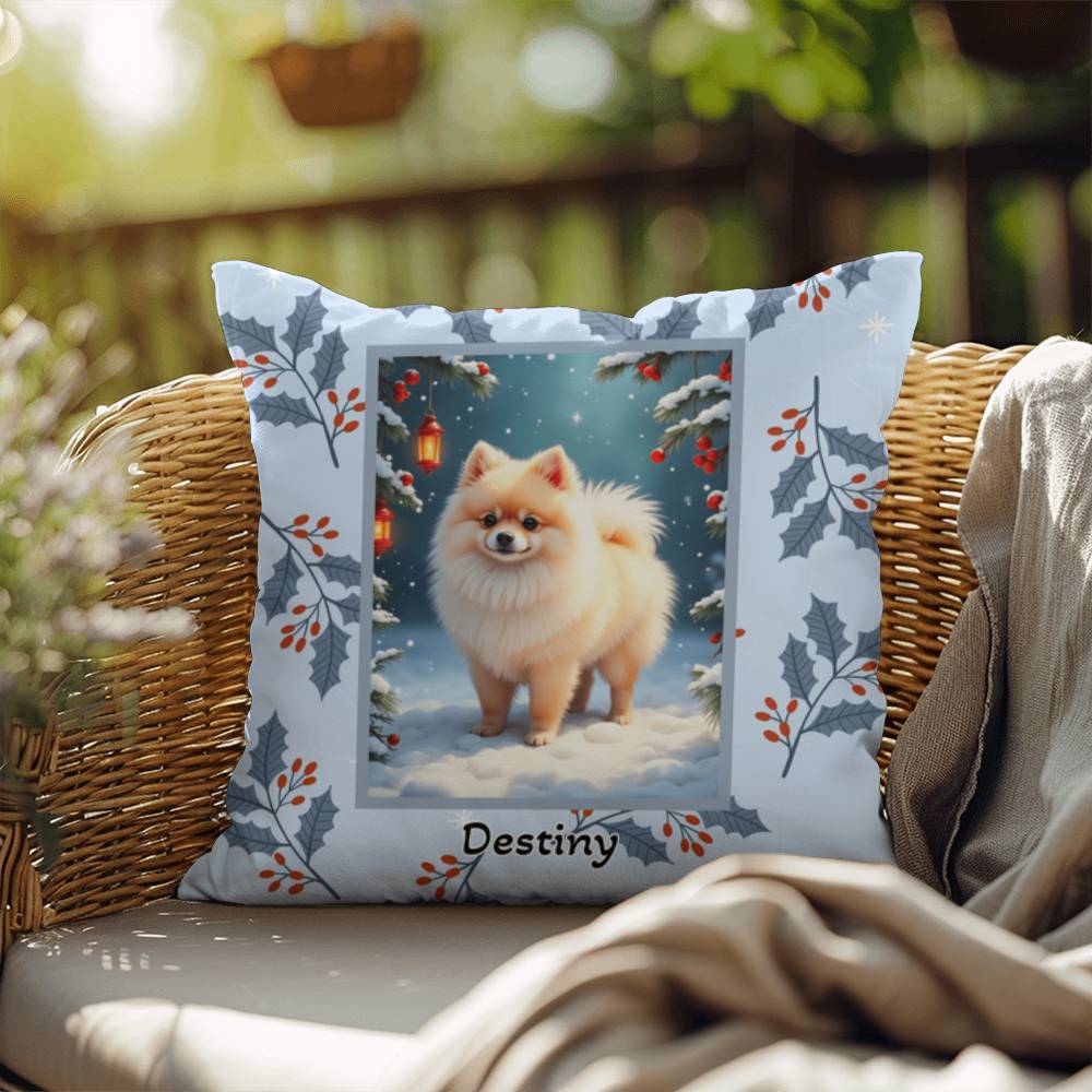 Pomeranian Cream Pillow - Holiday Pom pillow, seasonal dog throw, indoor/outdoor home accent