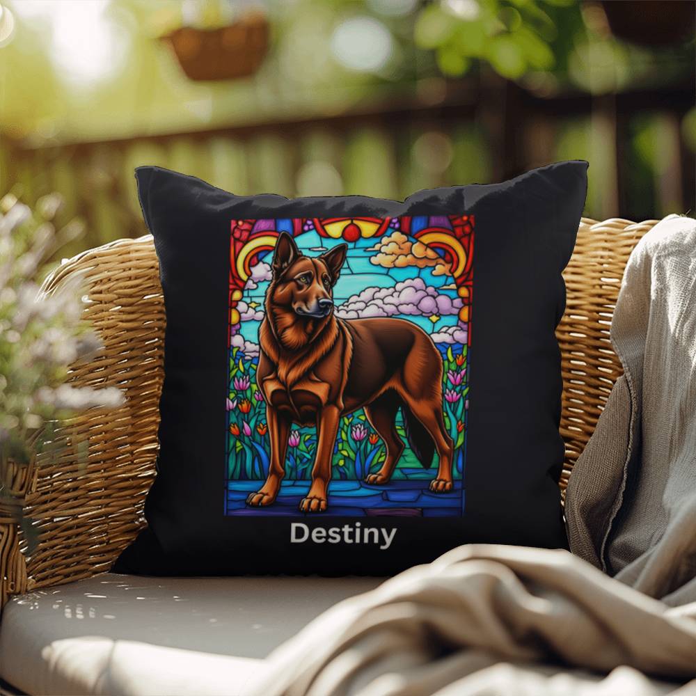 German Shepherd (Liver) Indoor/Outdoor Pillow - Personalized Stained Glass Dog Tribute & Comfort Gift