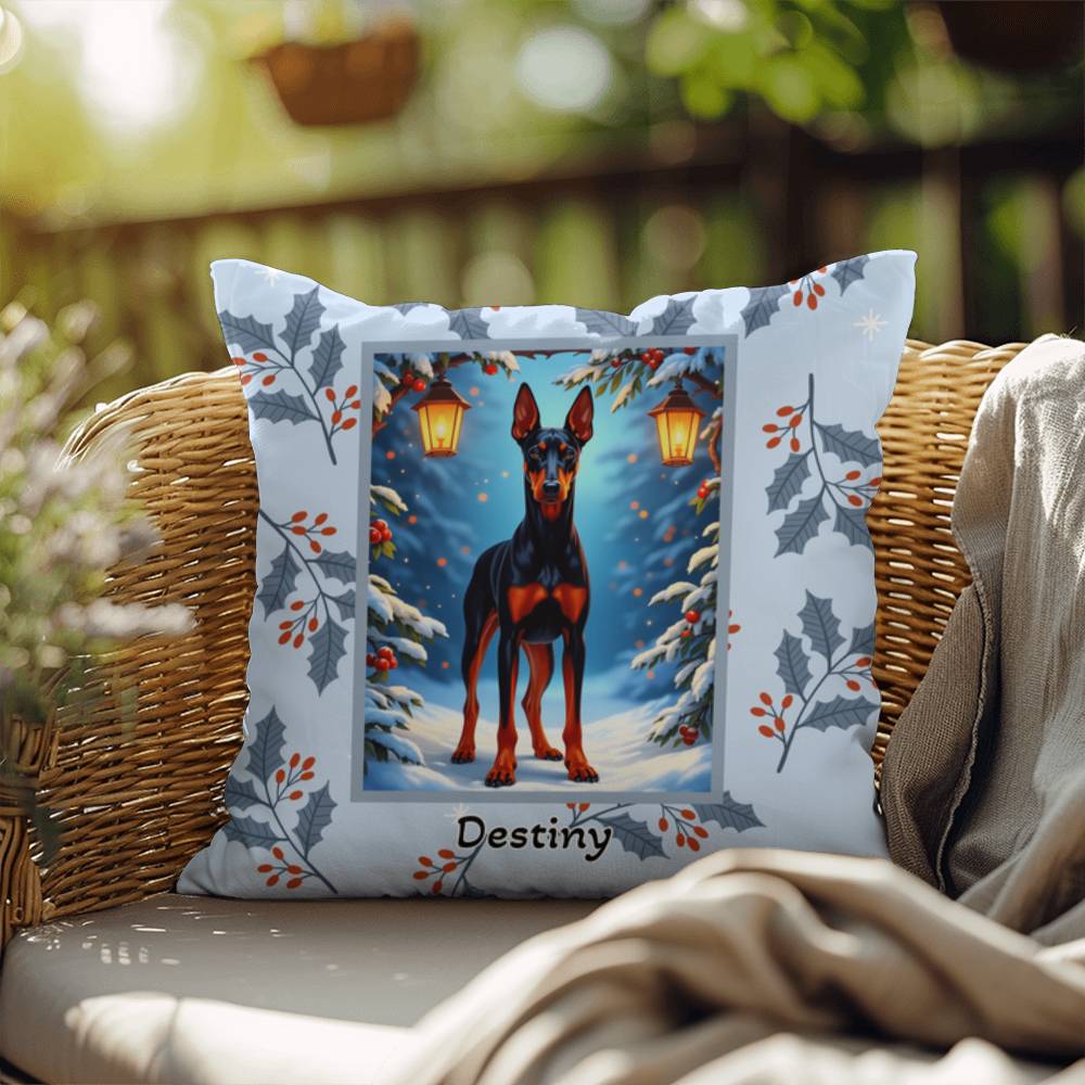 Doberman Black & Rust Pillow - Cozy winter dog throw pillow, holiday home decor, guardian dog accent