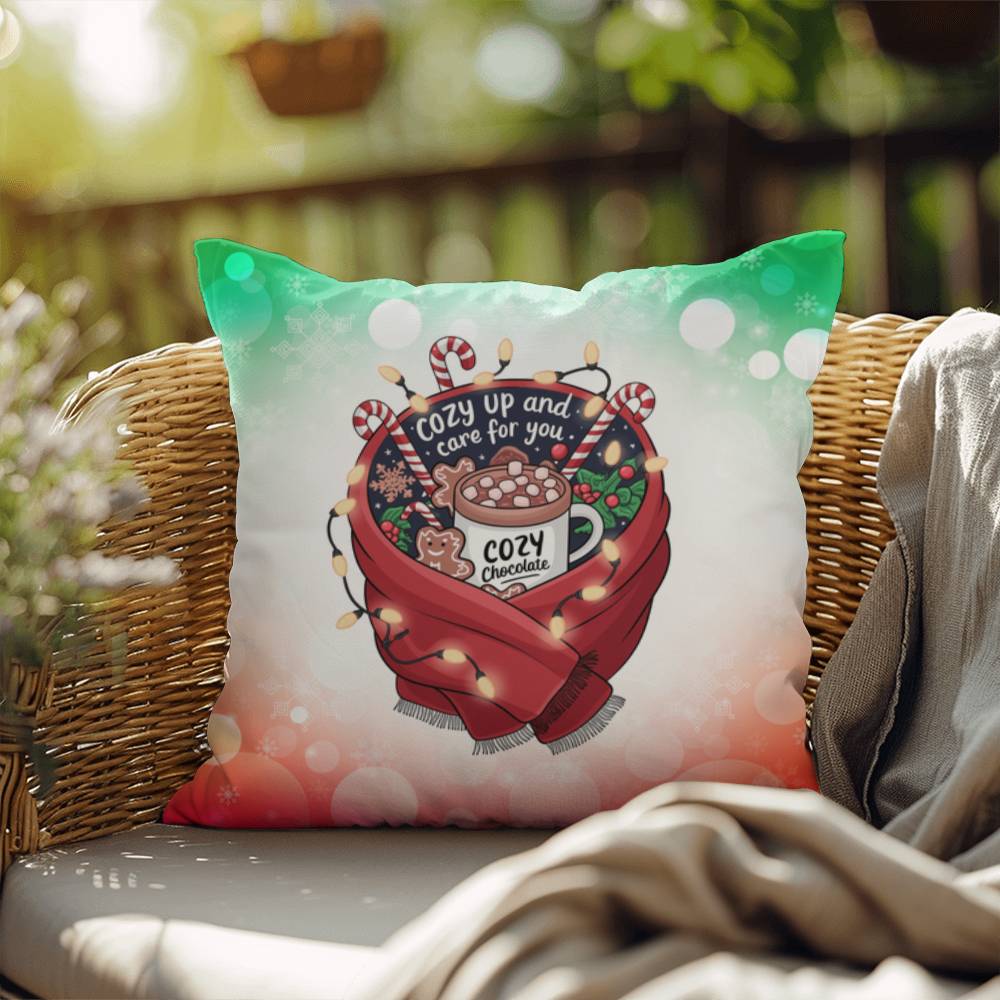 Cozy Up and Care for You Throw Pillow - Relaxing mental health themed holiday throw pillow