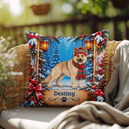 German Shepherd (Cream Coat) - Personalized Winter Name Pillow, Soft Woodland Decor for Dog Lovers