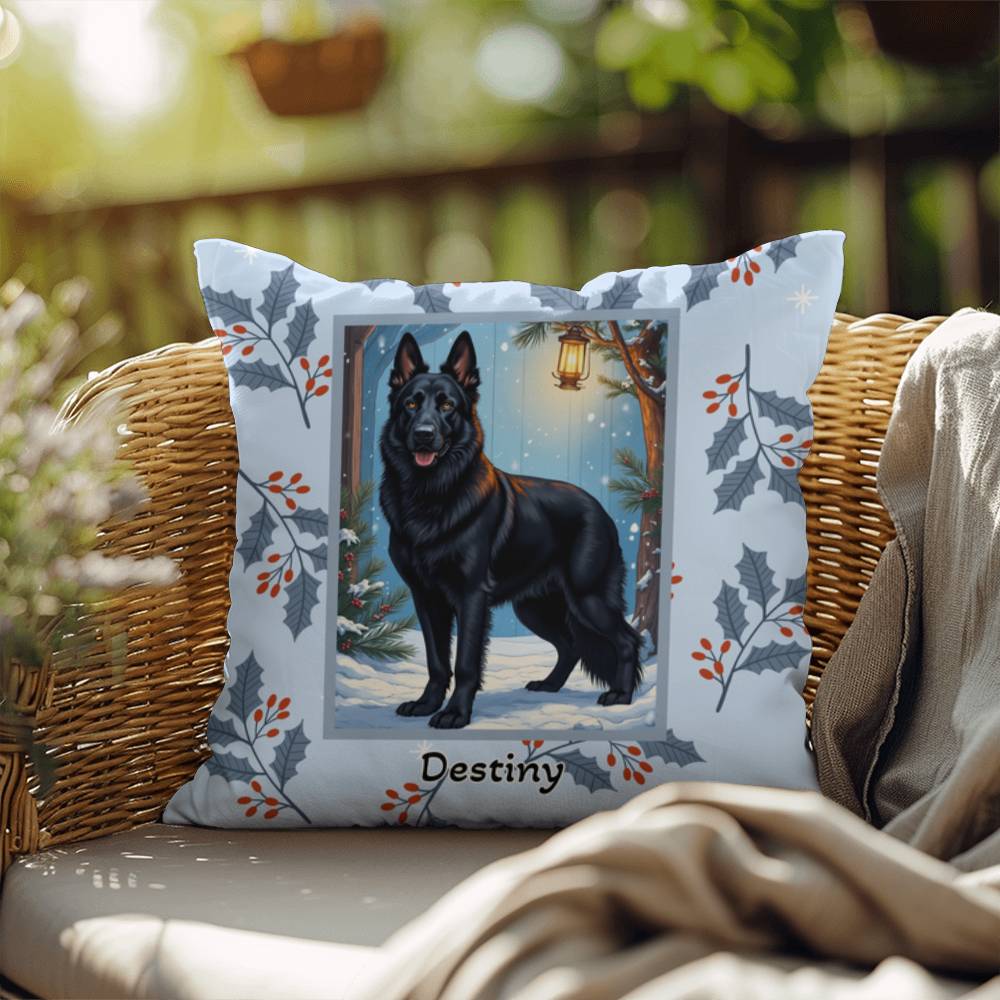 German Shepherd Black Pillow - Winter German Shepherd pillow, personalized dog throw, home decor accent